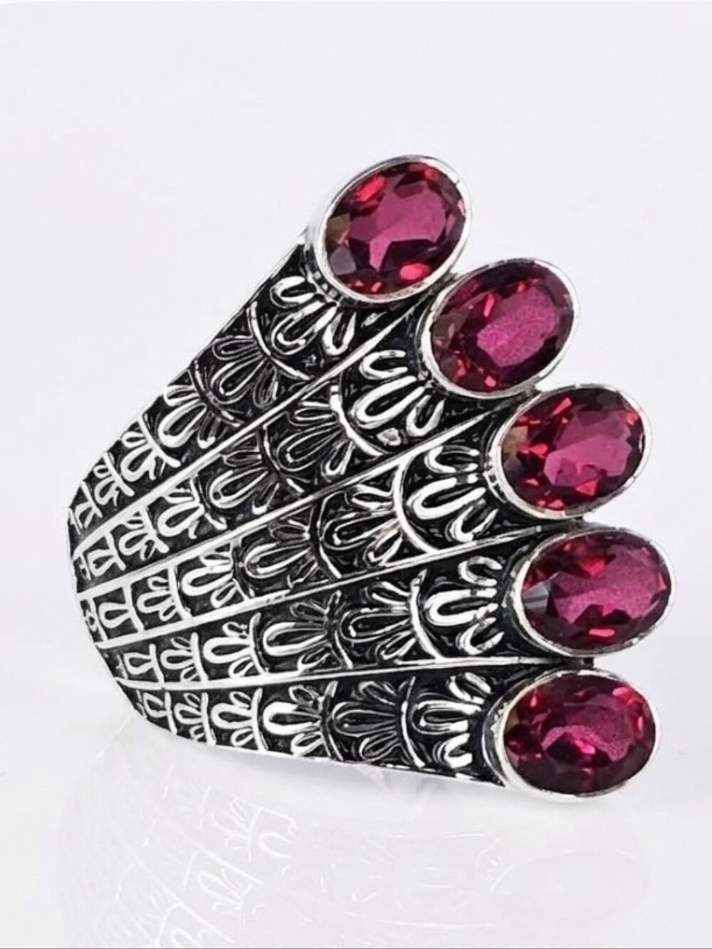 Genuine Sajen Rhodolite Garnet Statement Ring Sterling Silver Size 8!